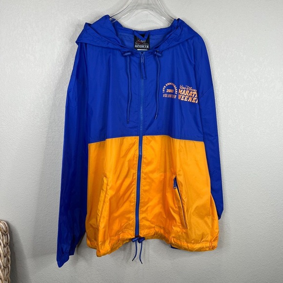 Disney Women Colorblock Marathon Vol Windbreaker Jacket Blue Yellow Size XL Co - Picture 1 of 15